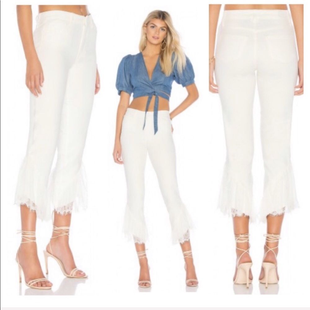 NWT Paige Hoxton white crop flare jeans sz 32 high rise boho lace trim